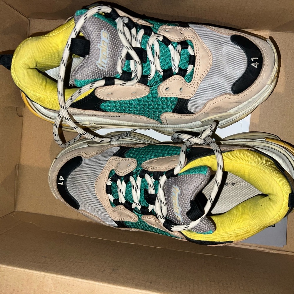 Balenciaga Beige and Teal Sneakers - Picture 2 of 4